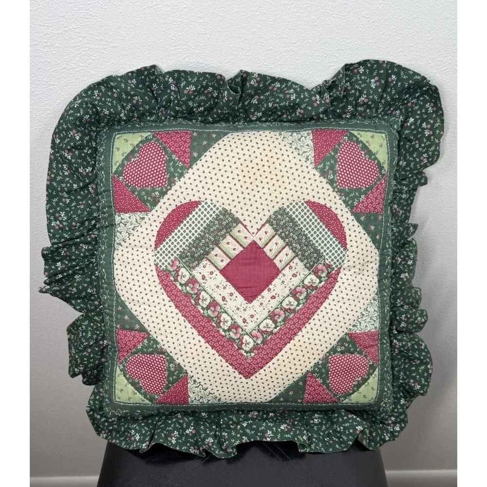 Vintage Handmade Ruffle Throw Lounge Pillow Cottage Core Patchwork  Design
